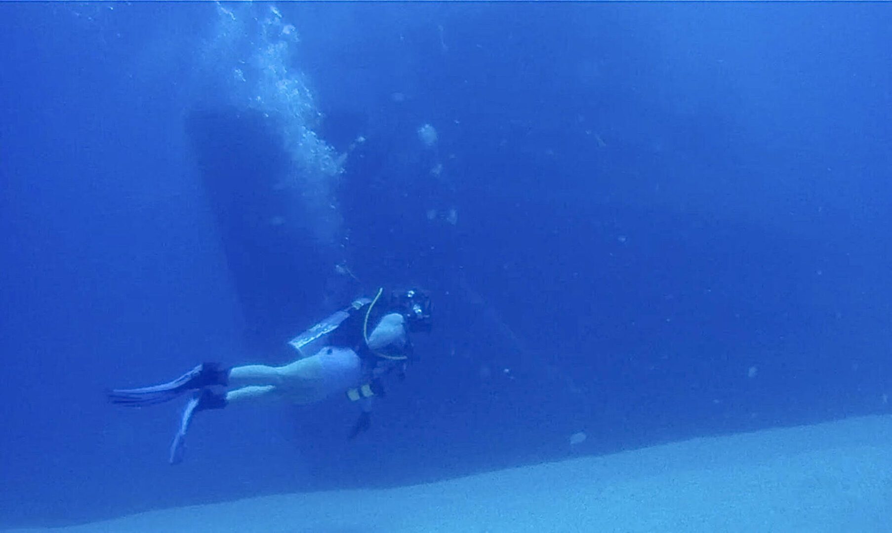 A person in the water with scuba gear on.